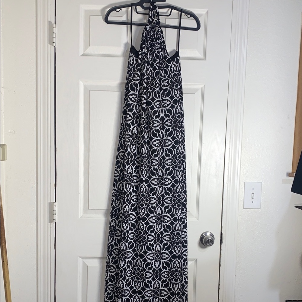NWT White House Black Market Black and White Halter Maxi Dress